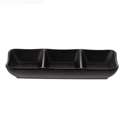 Inmiron Matte 3-Compt. Sauce Dish 19x8cm BLACK