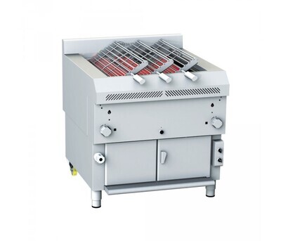 Gresilva Horizontal 3 Position Compact Rotisserie Gas Grill on base with auto fill water bath feed