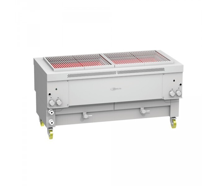 Gresilva horizontal fixed mega gas grill on base with auto fill water feed. Grilling area of 1496mm x 607mm