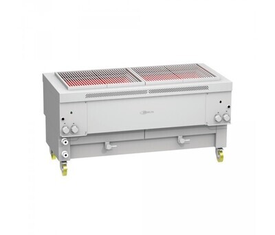 Gresilva horizontal fixed mega gas grill on base with auto fill water feed. Grilling area of 1496mm x 607mm