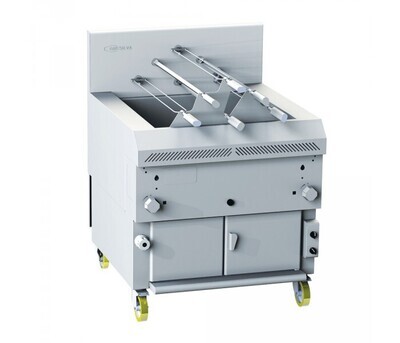 Gresilva Horizontal 6 Position Compact Rotisserie Gas Grill on base with auto fill water bath feed