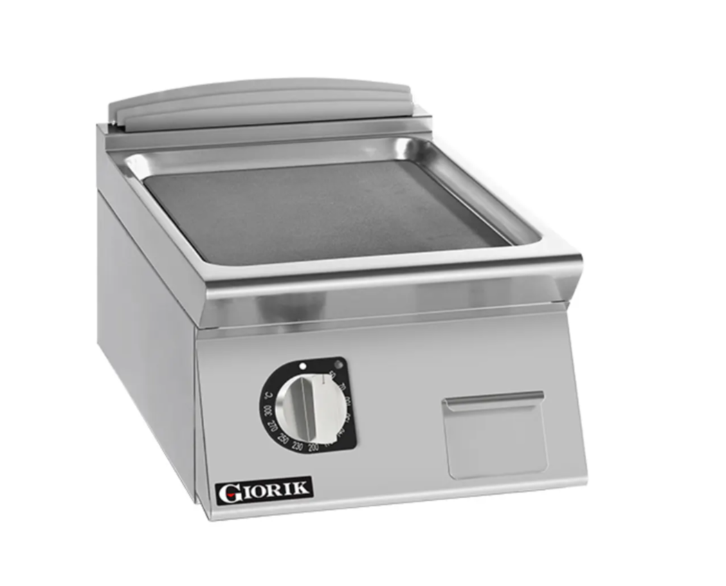 Giorik 700 Series 400mm wide Ribbed Satin Chrome Gas Frytop