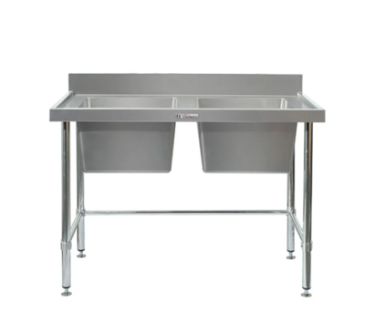 Simply Stainless Double Sink Bench with Splashback SS06 700 Series 1500mm Wide Includes Tube Undershelf