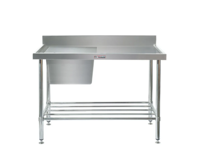 Simply Stainless Left Bowl Sink Bench with Splashback SS05 600 Series 1500mm Wide Includes Tube Leg Brace
