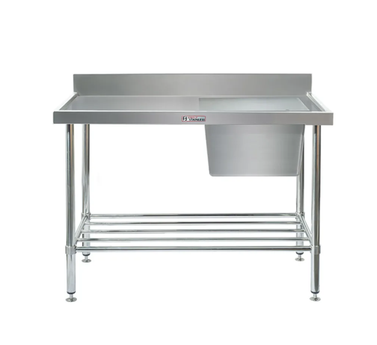 Simply Stainless Right Bowl Sink Bench with Splashback SS05 600 Series 2100mm Wide Includes Tube Leg Brace
