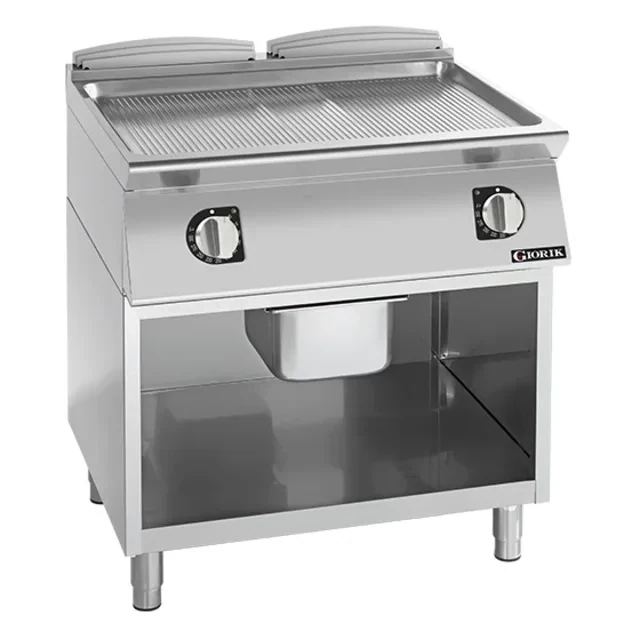 Giorik 700 Series 800mm wide Ribbed Satin Chrome Electric Frytop