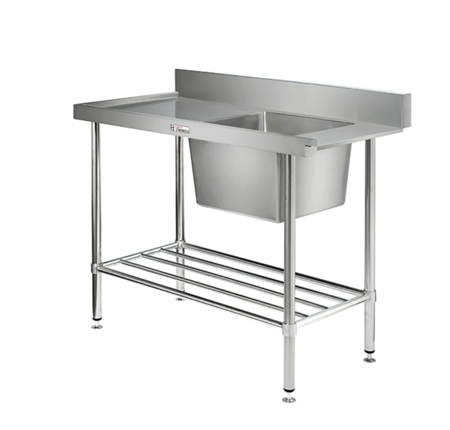 Simply Stainless Dishwasher Right Hand Inlet Bench SS08 600 Series 1200mm Wide (2 x baskets wide)