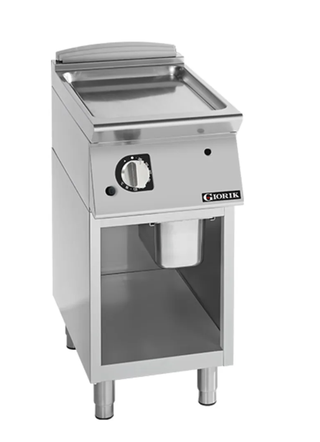 Giorik 700 Series 400mm wide Smooth Satin Chrome Electric Frytop on Open Base