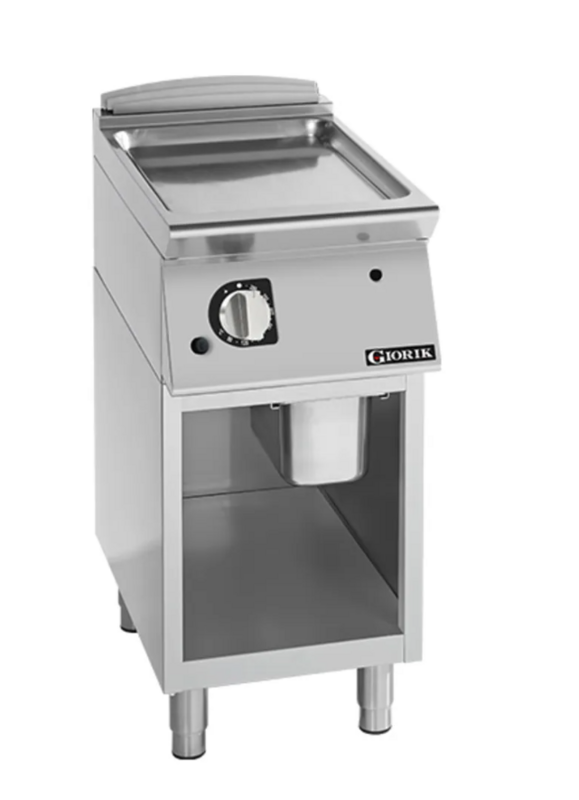 Giorik 700 Series 400mm wide Smooth Satin Chrome Electric Frytop on Open Base