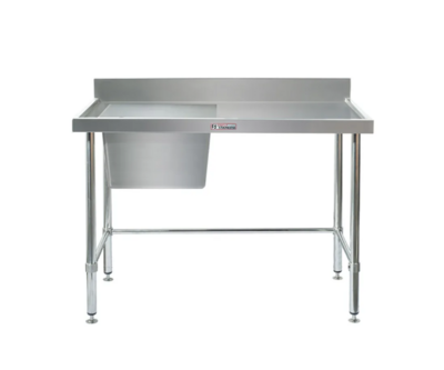 Simply Stainless Left Bowl Sink Bench with Splashback SS05 600 Series 1500mm Wide Includes Tube Undershelf