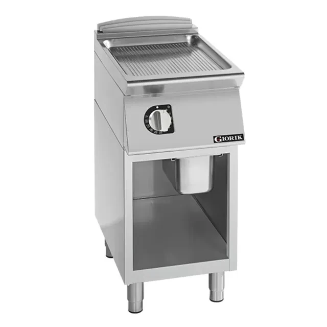 Giorik 700 Series 400mm wide Ribbed Satin Chrome Electric Frytop