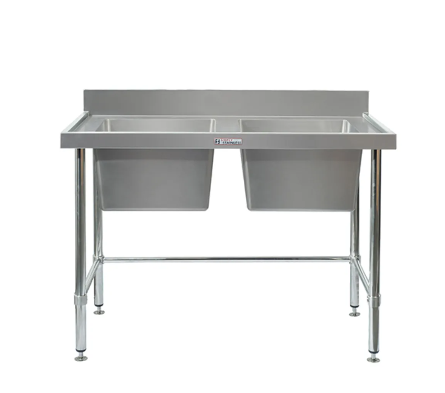 Simply Stainless Double Sink Bench with Splashback SS06 600 Series 1500mm Wide Includes Tube Undershelf