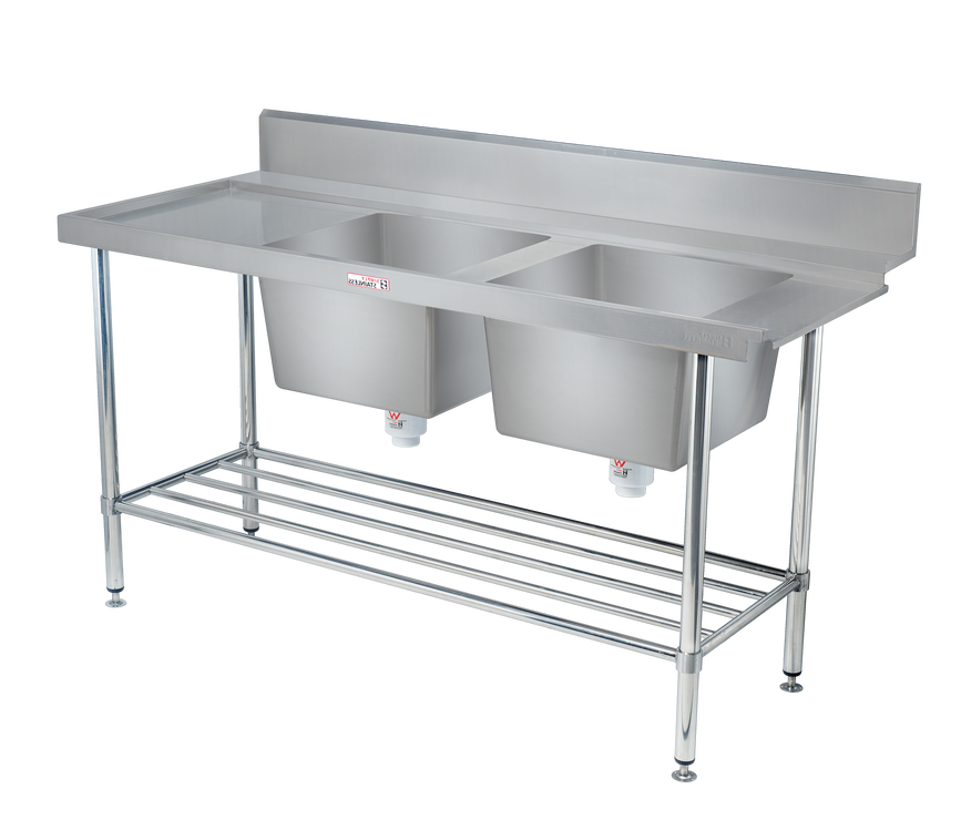 Simply Stainless Double Sink Dishwasher Right Hand Inlet Bench SS09 600 Series 1800mm Wide (3 x baskets wide)