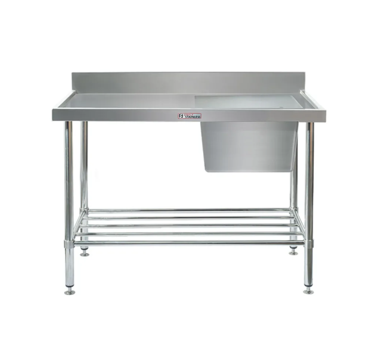 Simply Stainless Right Bowl Sink Bench with Splashback SS05 600 Series 1500mm Wide Includes Tube Leg Brace