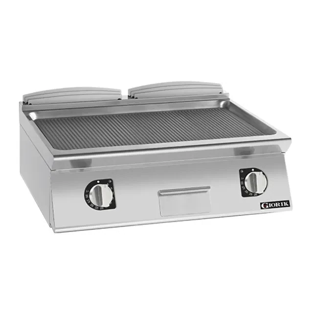 Giorik 700 Series 800mm wide Half Ribbed Half Smooth Satin Chrome Plate Gas Frytop