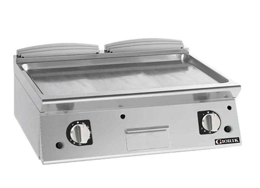 Giorik 900 Series 800mm wide Smooth Satin Chrome Electric Frytop on Open Base