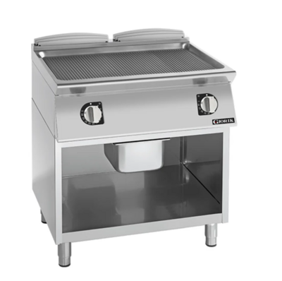 Giorik 900 Series 800mm wide Half Ribbed Half Smooth Satin Chrome Plate Gas Frytop