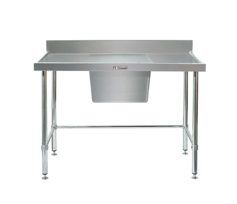 Simply Stainless Centre Bowl Sink Bench with Splashback SS05 600 Series 1200mm Wide Includes Tube Undershelf