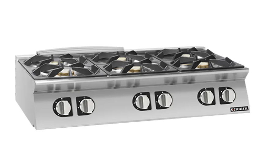 Giorik 900 Series 400mm wide Smooth Satin Chrome Gas Frytop on Open Base