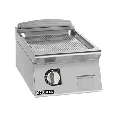 Giorik 700 Series 400mm wide Ribbed Satin Chrome Electric Frytop on Open Base Giorik 700 Series 400mm wide Ribbed Satin Chrome Electric Frytop on Open Base