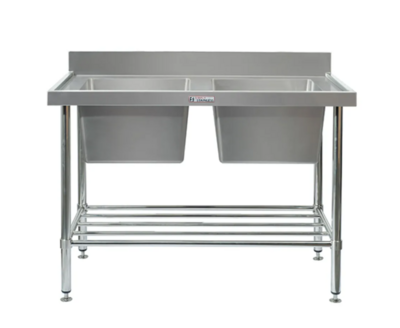 Simply Stainless Double Sink Bench with Splashback SS06 700 Series 1800mm Wide Includes Tube Leg Brace