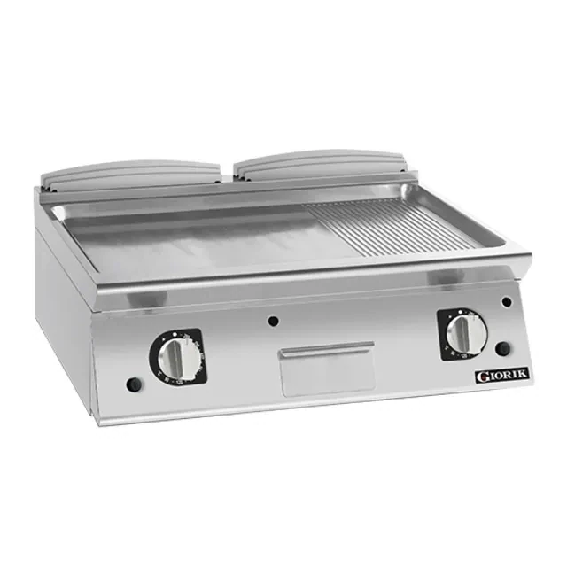 Giorik 700 Series 800mm wide Half Ribbed Half Smooth Satin Chrome Plate Electric Frytop