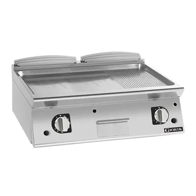 Giorik 700 Series 800mm wide Half Ribbed Half Smooth Satin Chrome Plate Electric Frytop