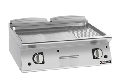 Giorik 900 Series 800mm wide Half Ribbed Half Smooth Satin Chrome Plate Electric Frytop