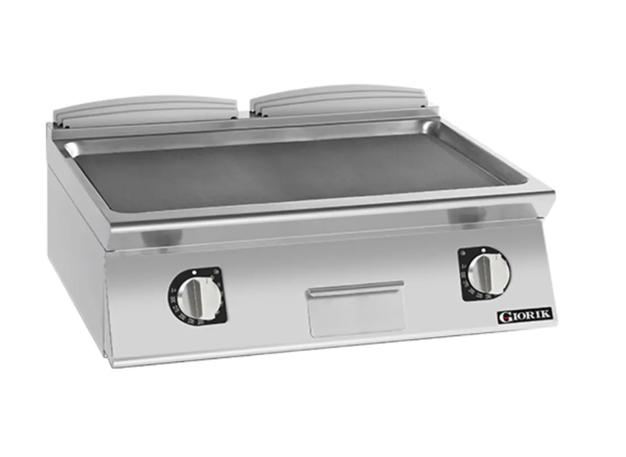 Giorik 700 Series 800mm wide Ribbed Satin Chrome Gas Frytop on Open Base