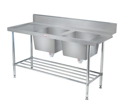 Simply Stainless Double Sink Dishwasher Left Hand Inlet Bench SS09 700 Series 1650mm Wide (3 x baskets wide)