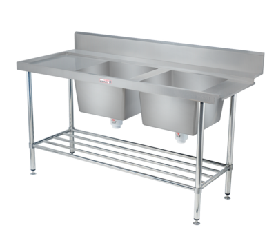 Simply Stainless Double Sink Dishwasher Right Hand Inlet Bench SS09 600 Series 1650mm Wide (3 x baskets wide)