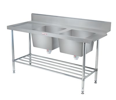 Simply Stainless Double Sink Dishwasher Right Hand Inlet Bench SS09 700 Series 1650mm Wide (3 x baskets wide)