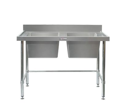 Simply Stainless Double Sink Bench with Splashback SS06 700 Series 1200mm Wide Includes Tube Undershelf