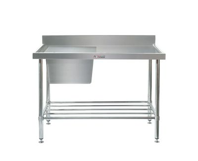 Simply Stainless Left Bowl Sink Bench with Splashback SS05 600 Series 2100mm Wide Includes Tube Leg Brace