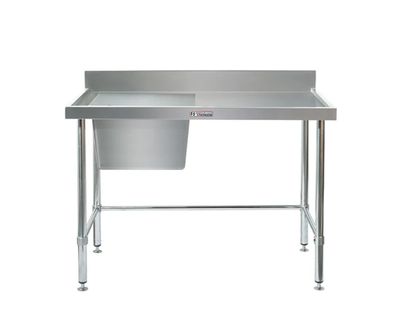 Simply Stainless Large Centre Bowl (600*450) Sink Bench with Splashback SS05 600 Series 900mm Wide Includes Tube Undershelf