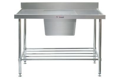 Simply Stainless Centre Bowl Sink Bench with Splashback SS05 600 Series 2100mm Wide Includes Tube Leg Brace