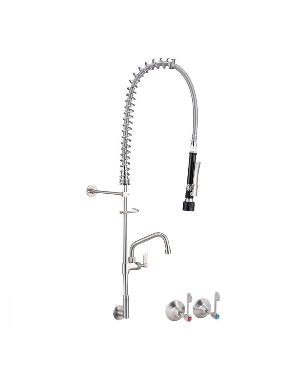 3Monkeez Stainless Steel Wall Stops And Elbow Pre Rinse Unit With 12" Pot Filler
