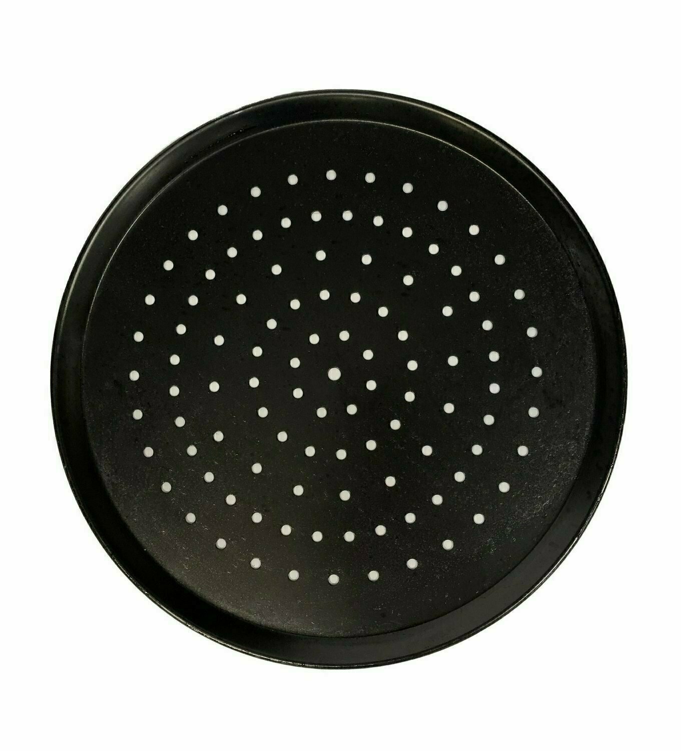 13" Black Steel Pizza Tray Perforated