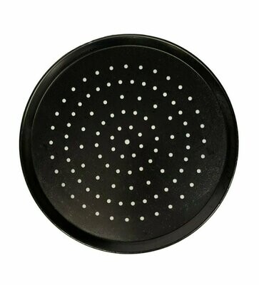 13" Black Steel Pizza Tray Perforated