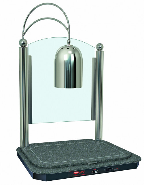 DCSB400-2420-1-NSBN Hatco Glo-Ray Decorative Glo Ray Carving Station with a Swanstone heated base, adjustable overhead light and sneeze guard - 608mm x 506mm x 864mm - 1168mm