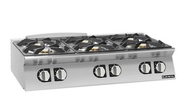 Giorik 900 Series 400mm wide Smooth Satin Chrome Gas Frytop on Open Base
