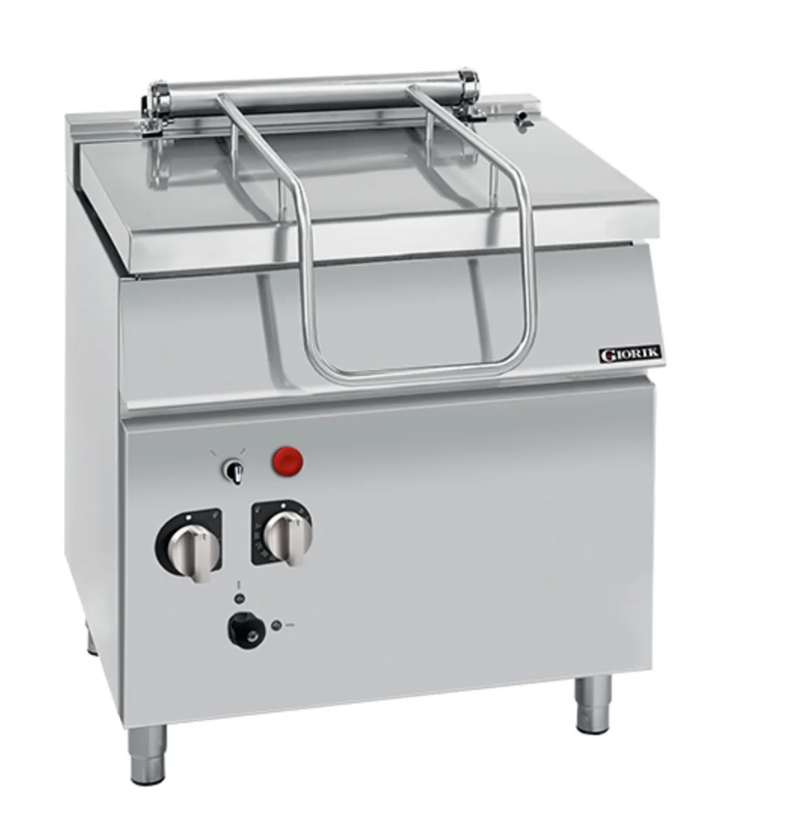 Giorik 900 Series 800mm wide Smooth Satin Chrome Gas Frytop on Open Base