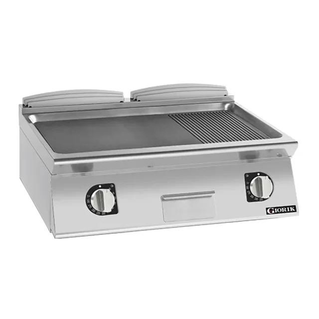 Giorik 900 Series 800mm wide Half Ribbed Half Smooth Mild Steel Gas Frytop on Open Base