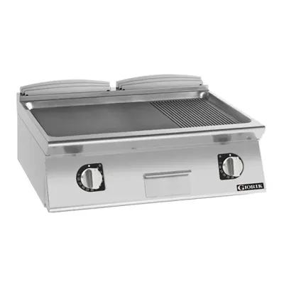 Giorik 900 Series 800mm wide Half Ribbed Half Smooth Mild Steel Gas Frytop on Open Base