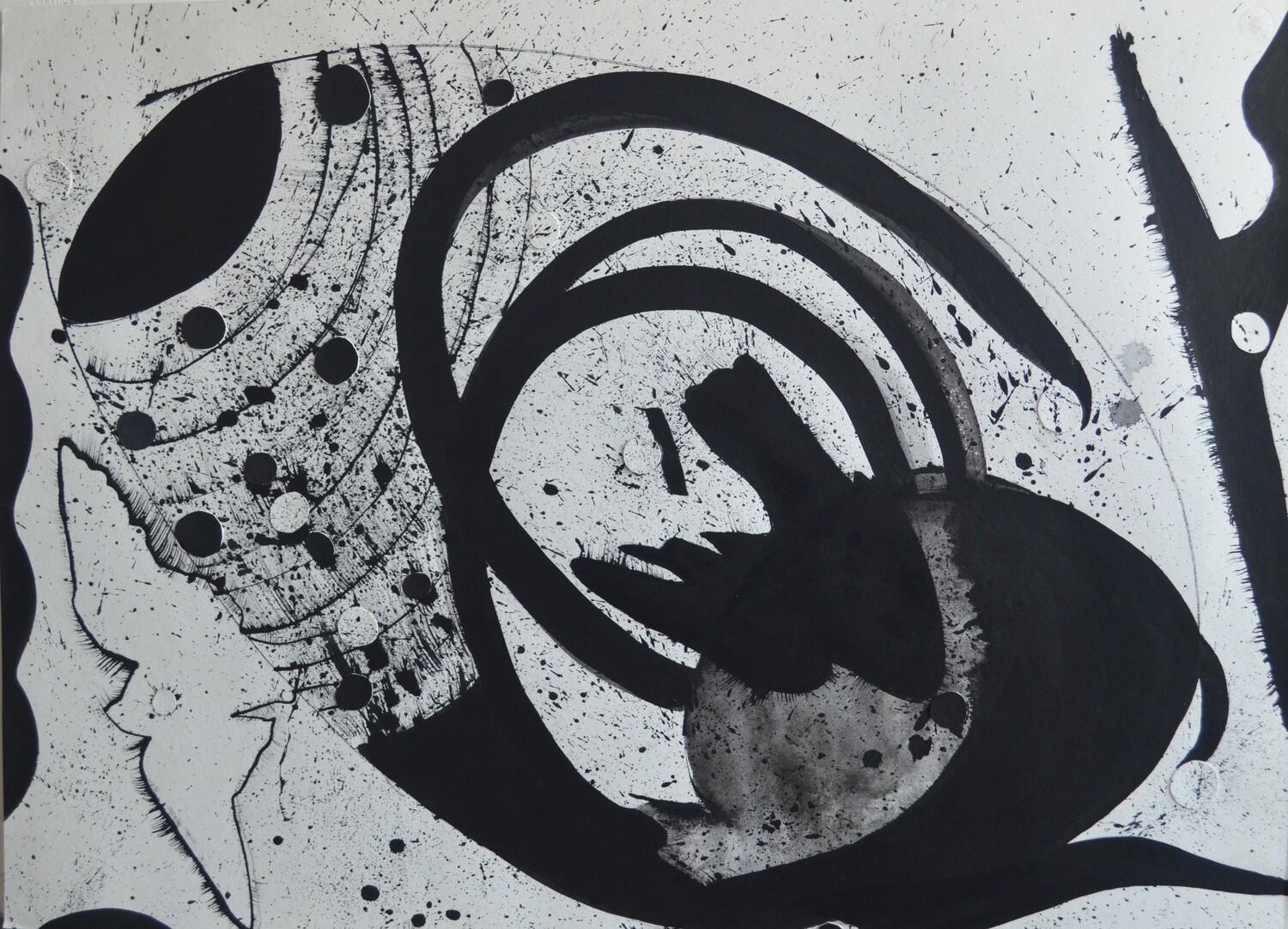 Birds swirl Abstract ink drawing