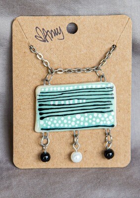Mint Black Line Pendant with Charms