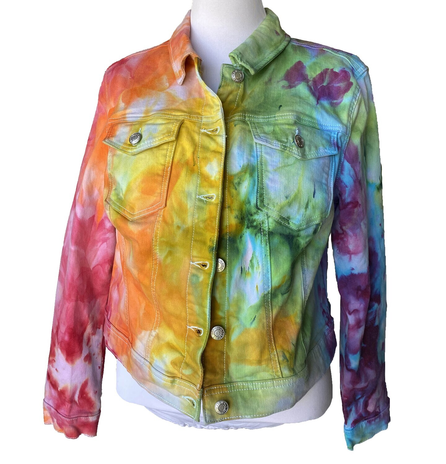 Rainbow tie dye stretch jean jacket adult 3XL