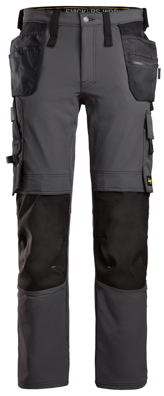 Snickers 6271 AllroundWork Full Stretch Werkbroek met Holsterzakken, Kleur: Steel Grey - Black - 5804