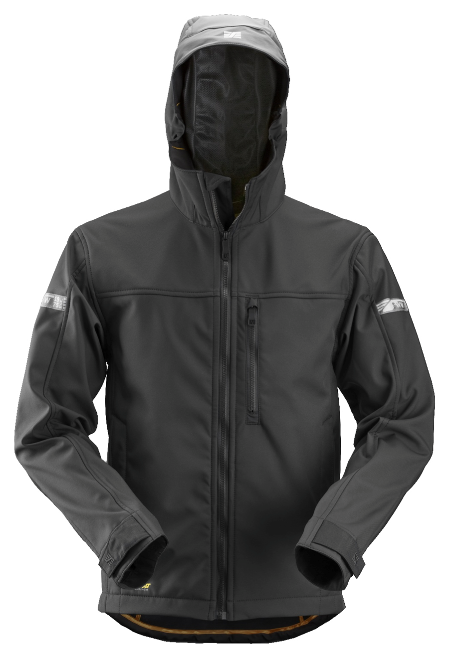Snickers 1229 AllroundWork Soft Shell Jack met capuchon, Kleur: Black - Black - 0404