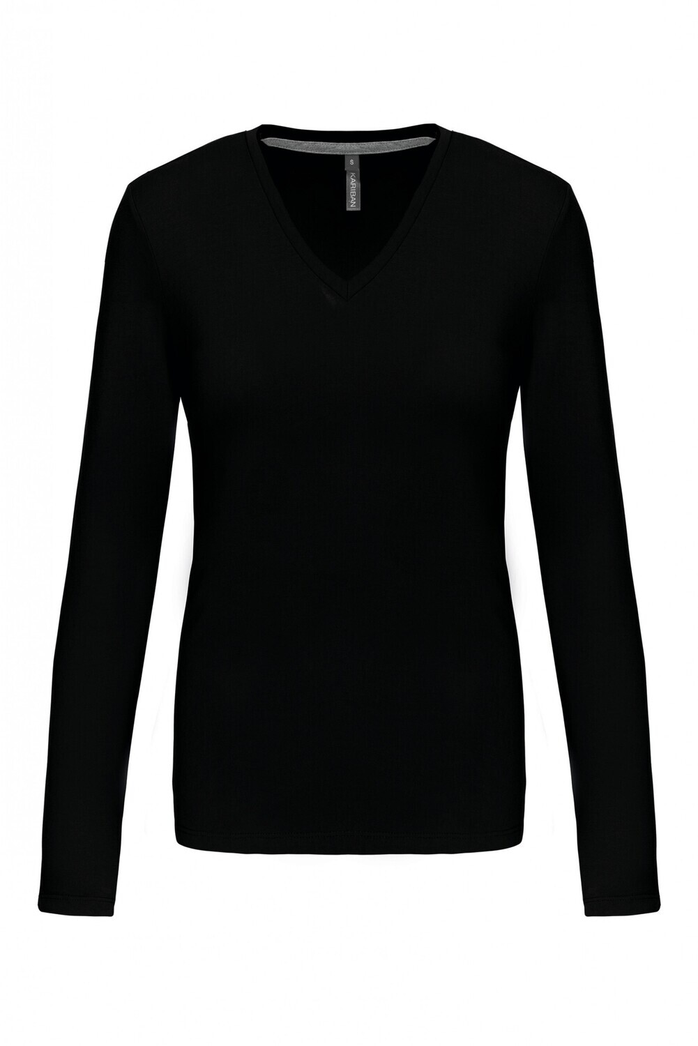 Kariban K382 - Dames t-shirt V-hals lange mouwen, Kleur: Black